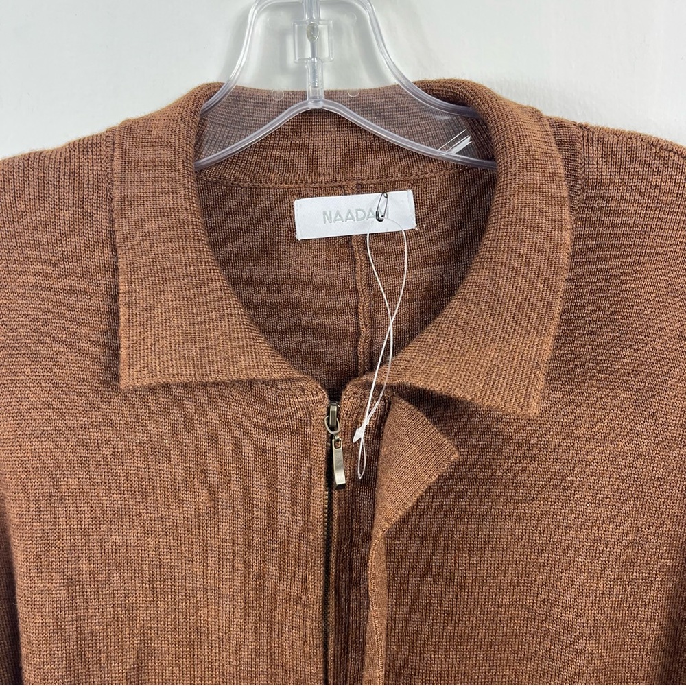Naadam Textured Merino Wool Blend Long Sleeve Cargo Jumpsuit Chocolate Brown - Picture 3 of 5